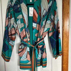 Nine West Printed Satin Tie Waist Jacket - NWT - Size S